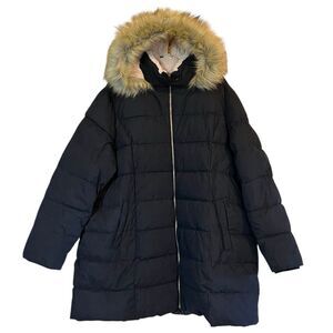 St John’s Bay 3X Plus Puffer Coat Faux Fur Hood Sherpa Lined Black Jacket NWT